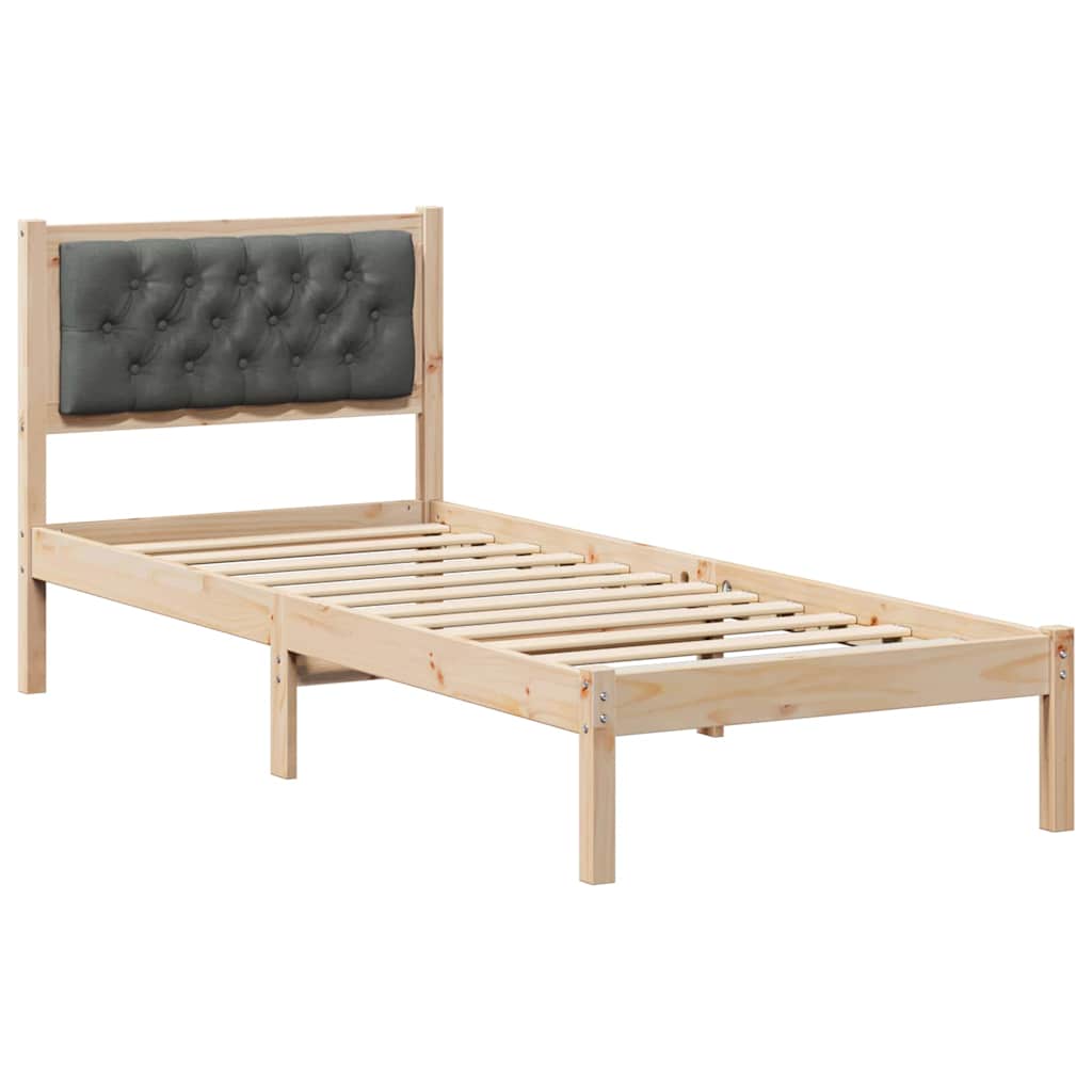 Sengestel med hovedgærde Mørkegrå 75 x 190 cm Massiv fyrretræ