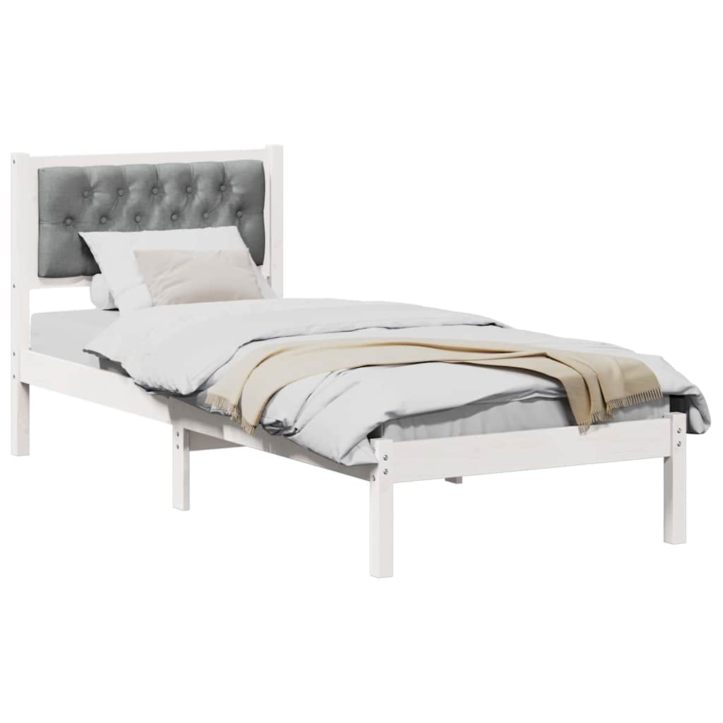 Sengestel med hovedgærde Lysegrå 75 x 190 cm Massiv fyrretræ