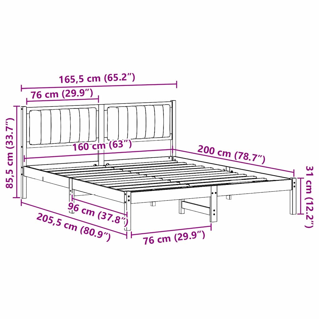 Sengestel med Polstret Hovedgavl Sort 160 x 200 cm