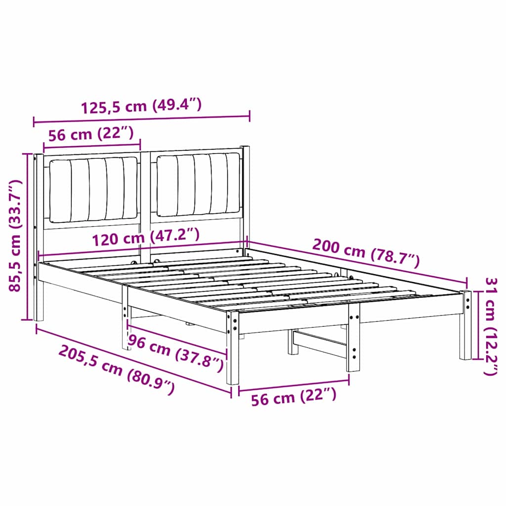 Sengestel med Polstret Hovedgavl Sort 120 x 200 cm