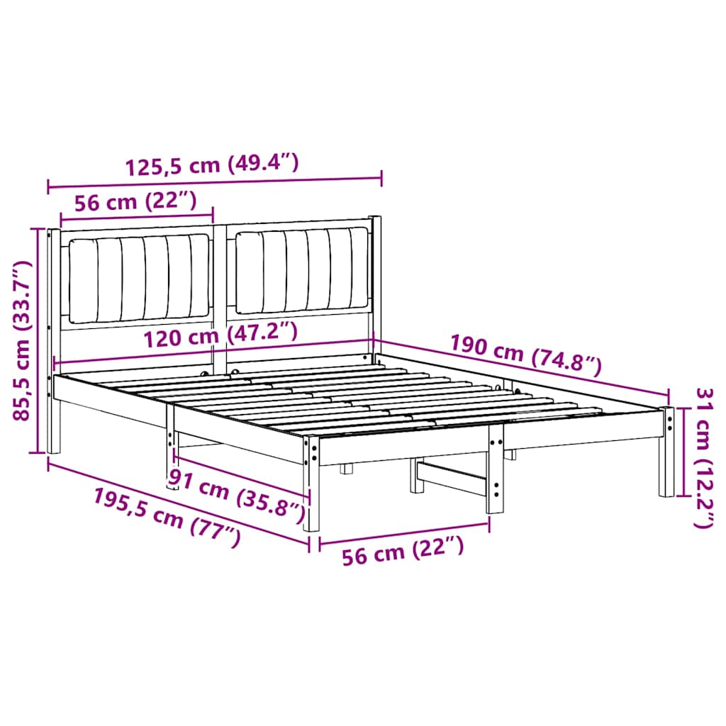 Sengestel med Polstret Hovedgavl Sort 120 x 190 cm