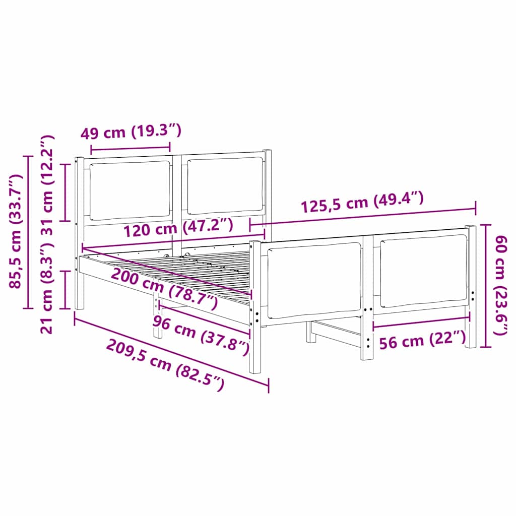 Sengestel med hovedgærde Mørkegrå 120 x 200 cm Stof