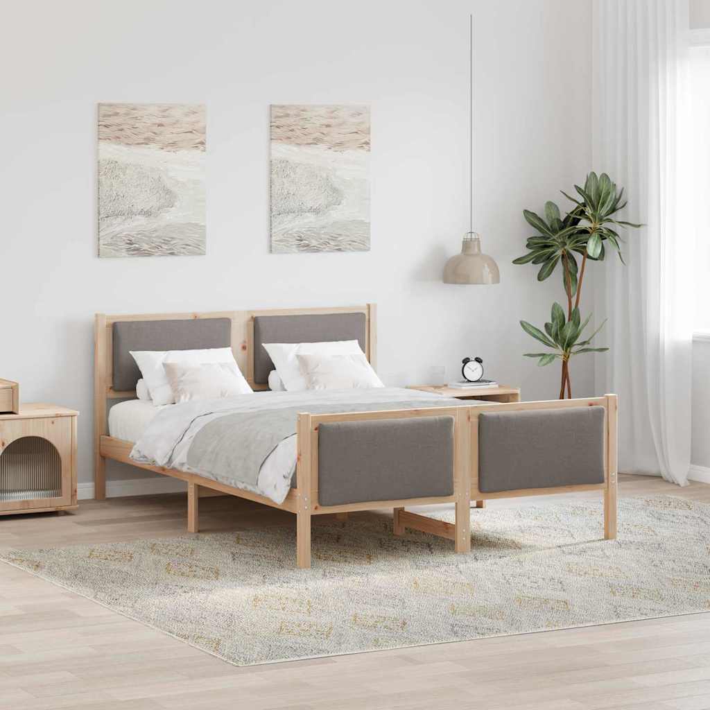 Sengestel med hovedgærde Gråbrun 135 x 190 cm Stof