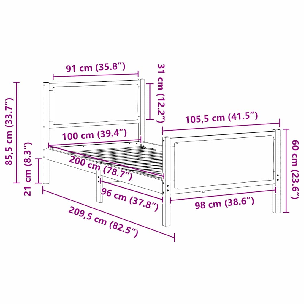 Sengestel med hovedgærde Lysegrå 100 x 200 cm Stof