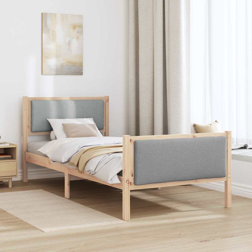 Sengestel med hovedgærde Lysegrå 90 x 200 cm Stof