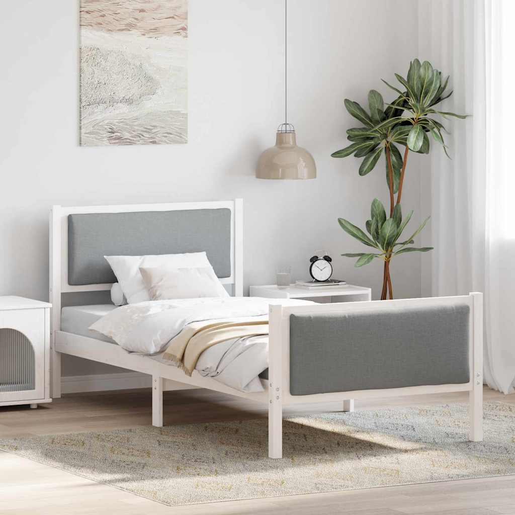 Sengestel med hovedgærde Lysegrå 90 x 200 cm Stof