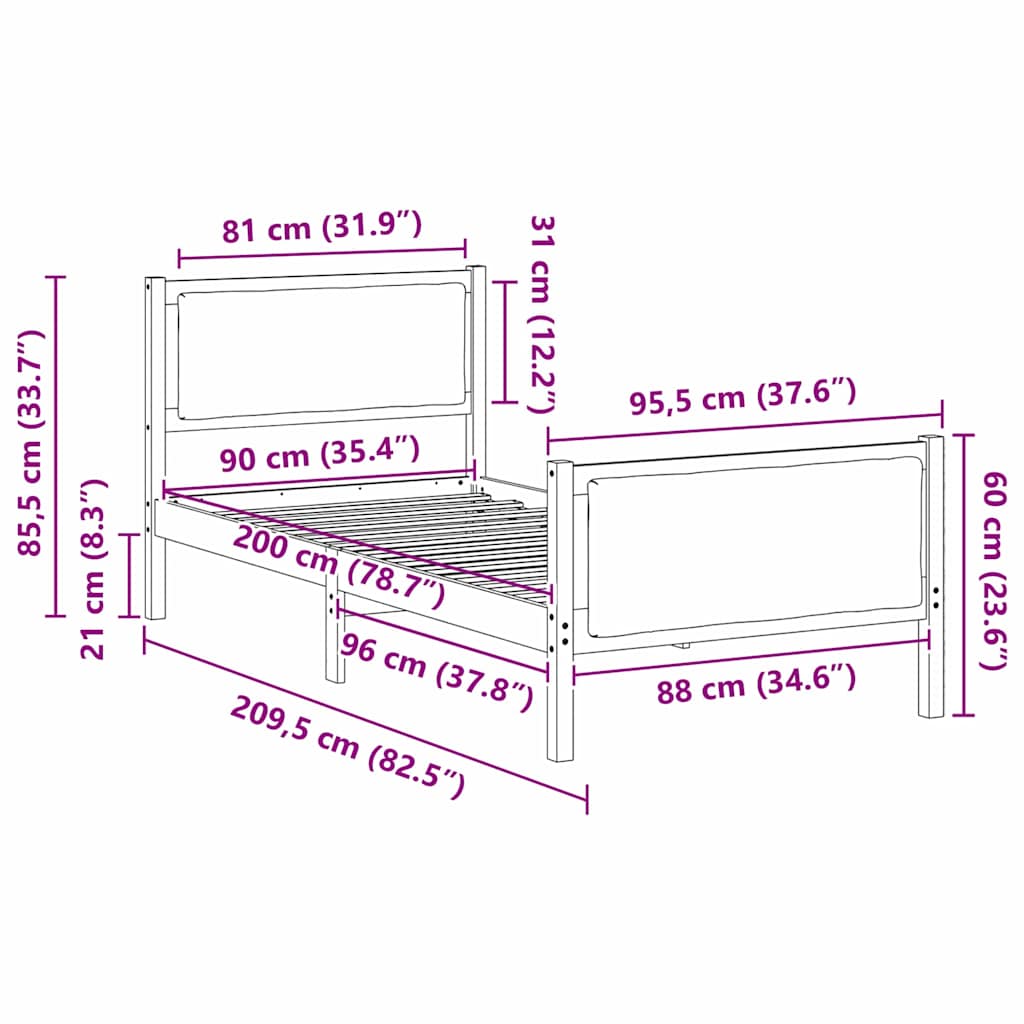 Sengestel med hovedgærde Lysegrå 90 x 200 cm Stof