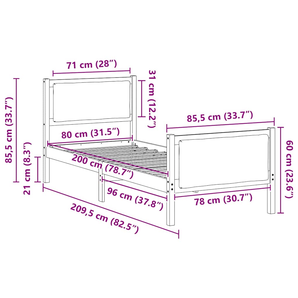 Sengestel med hovedgærde Sort 80 x 200 cm Stof