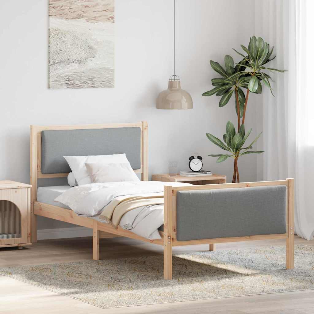 Sengestel med hovedgærde Lysegrå 90 x 190 cm Stof