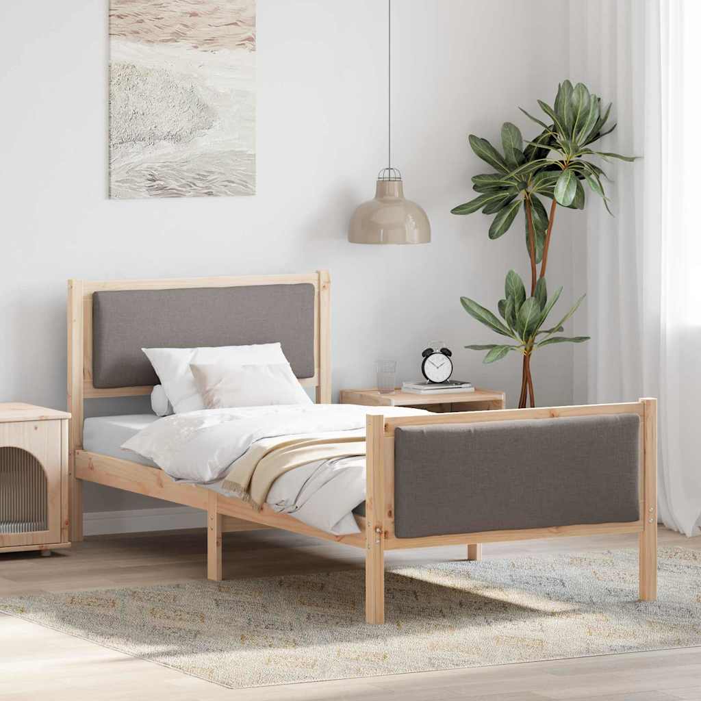 Sengestel med hovedgærde Gråbrun 90 x 190 cm Stof