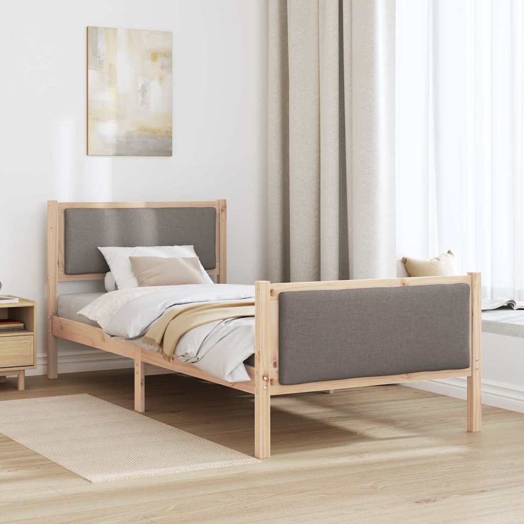 Sengestel med hovedgærde Gråbrun 90 x 190 cm Stof