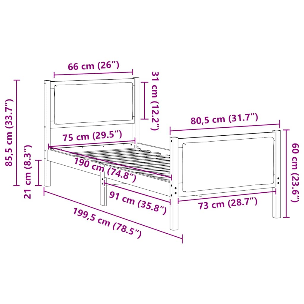 Sengestel med hovedgærde Gråbrun 75 x 190 cm Stof
