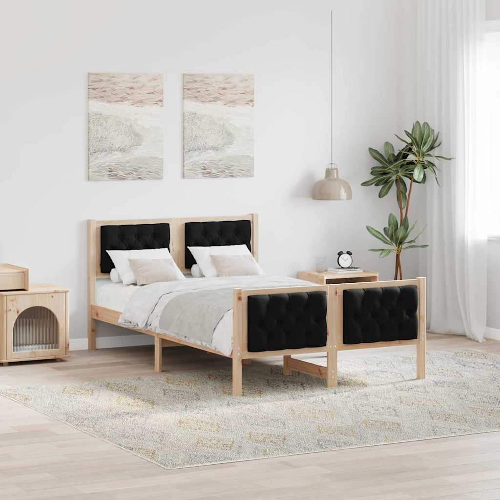 Sengestel med hovedgærde Sort 120 x 200 cm Massiv fyrretræ