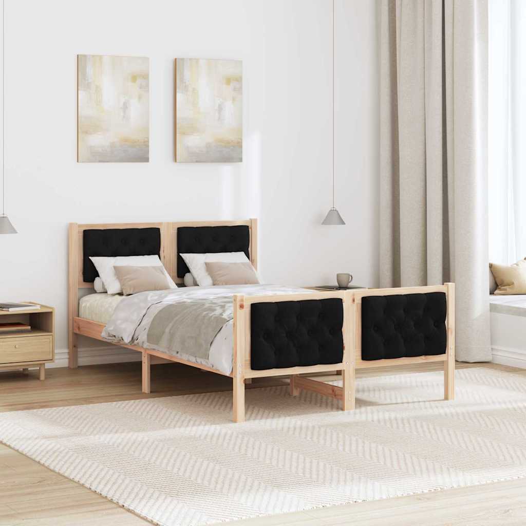 Sengestel med hovedgærde Sort 120 x 200 cm Massiv fyrretræ