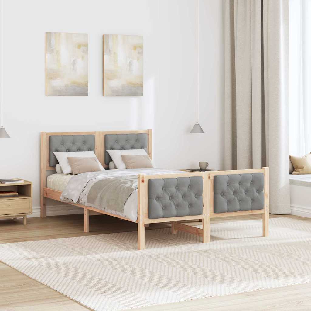 Sengestel med hovedgærde Lysegrå 135 x 190 cm Massiv fyrretræ