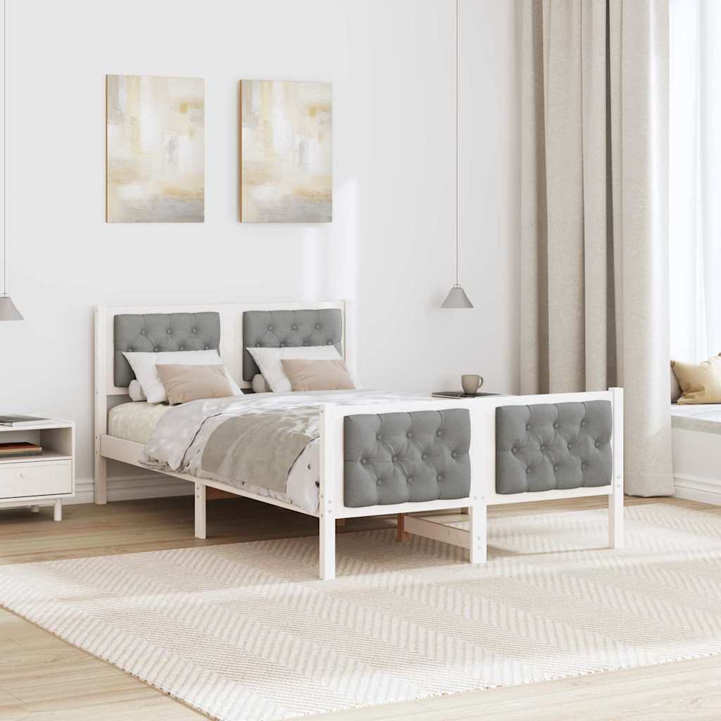 Sengestel med hovedgærde Lysegrå 135 x 190 cm Massiv fyrretræ