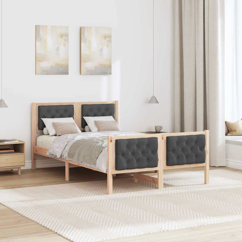 Sengestel med hovedgærde Mørkegrå 120 x 190 cm Massiv fyrretræ