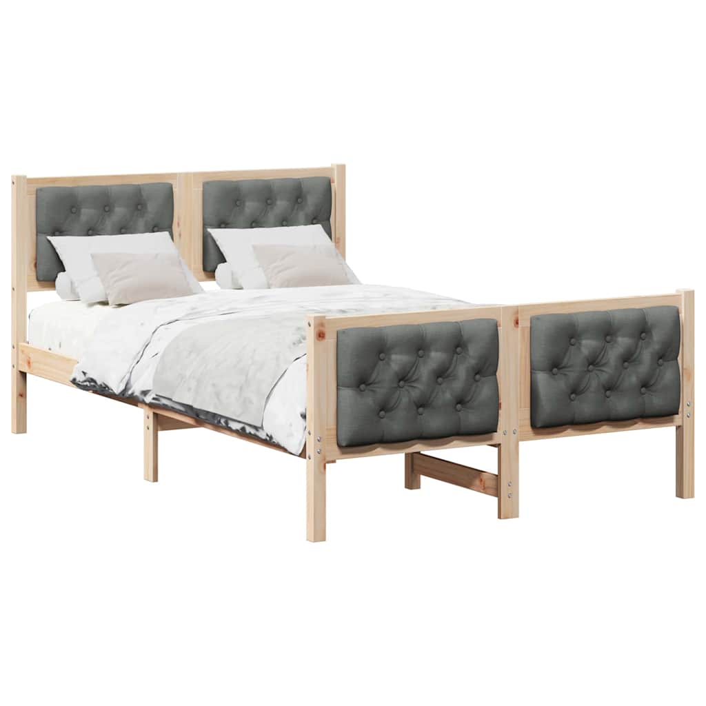 Sengestel med hovedgærde Mørkegrå 120 x 190 cm Massiv fyrretræ