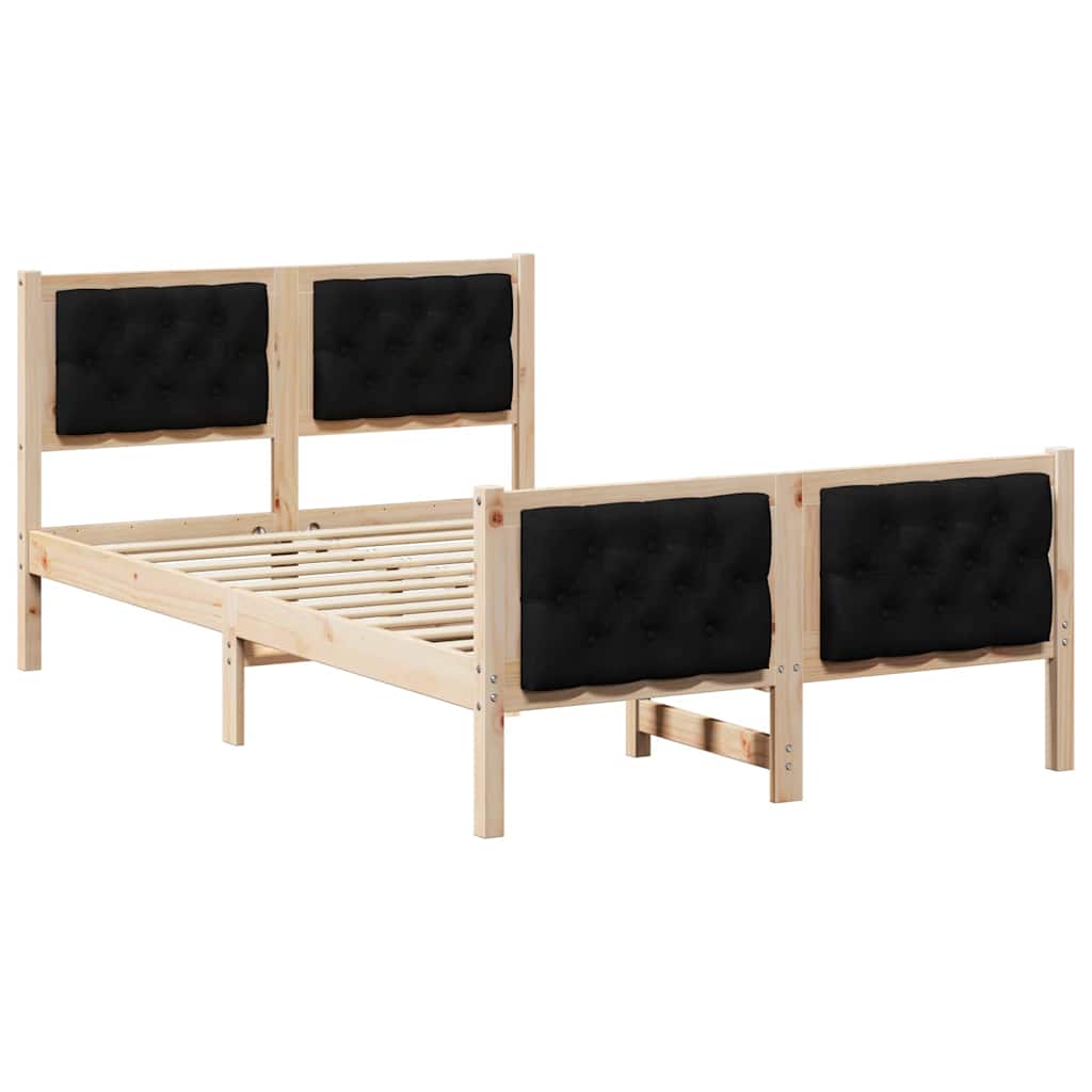 Sengestel med hovedgærde Sort 120 x 190 cm Massiv fyrretræ