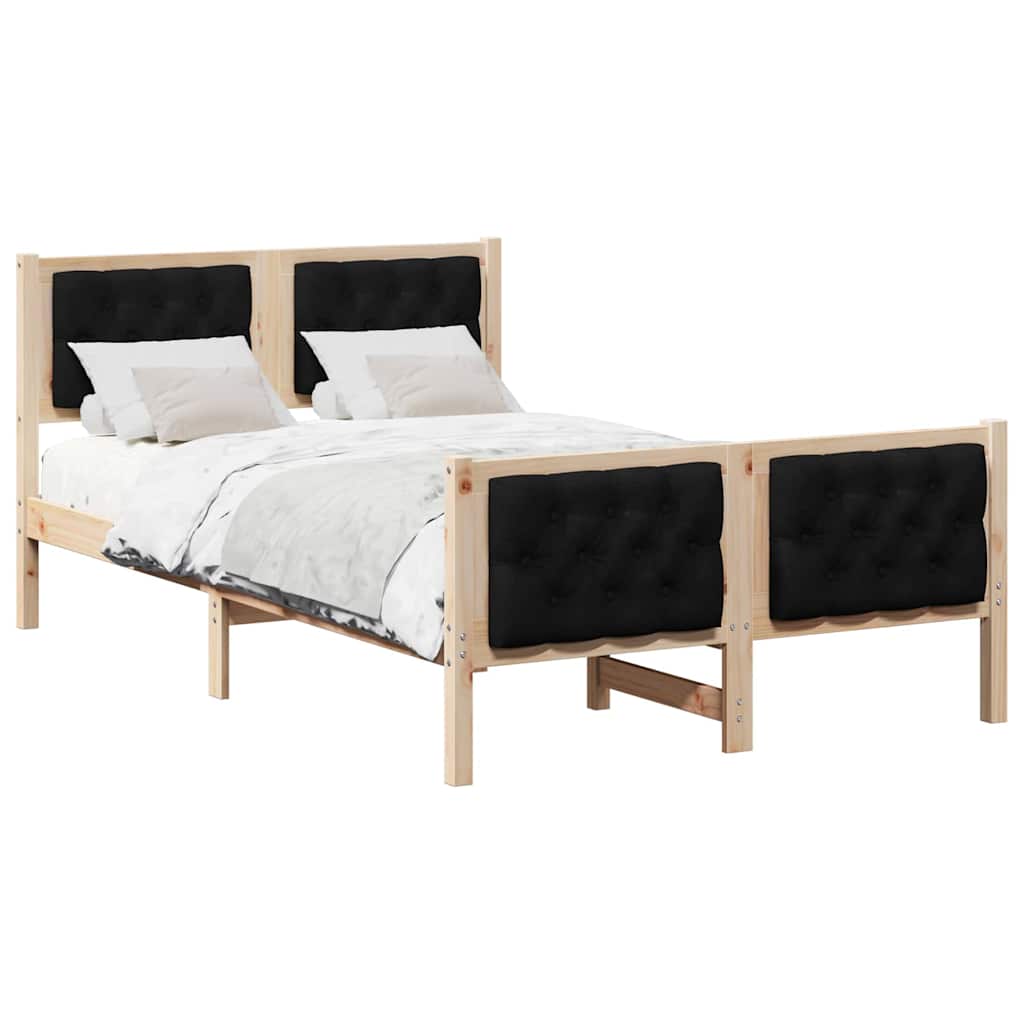 Sengestel med hovedgærde Sort 120 x 190 cm Massiv fyrretræ