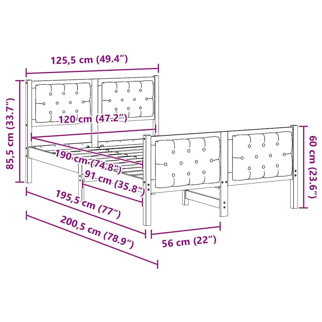 Sengestel med hovedgærde Gråbrun 120 x 190 cm Massiv fyrretræ
