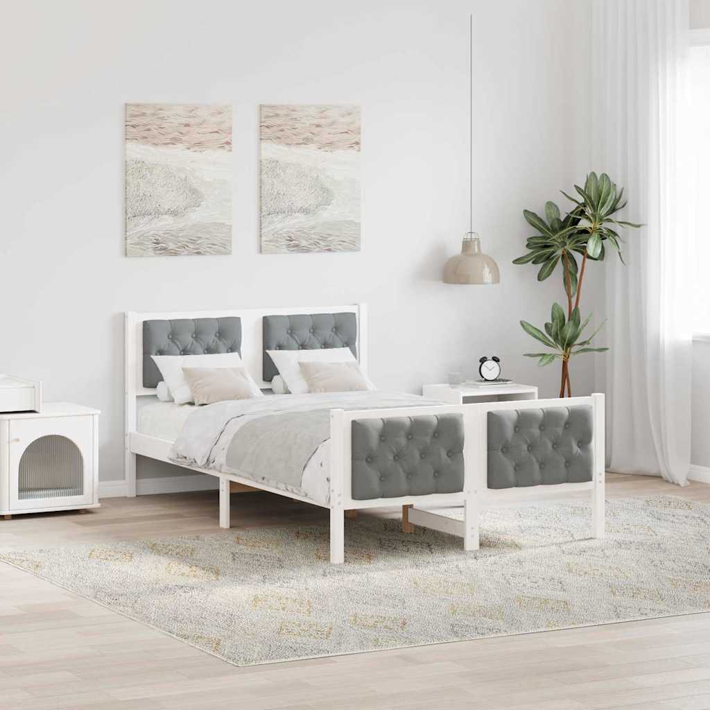 Sengestel med hovedgærde Lysegrå 120 x 190 cm Massiv fyrretræ
