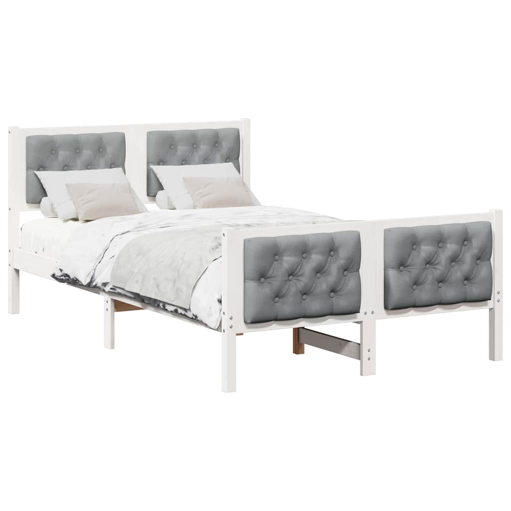 Sengestel med hovedgærde Lysegrå 120 x 190 cm Massiv fyrretræ