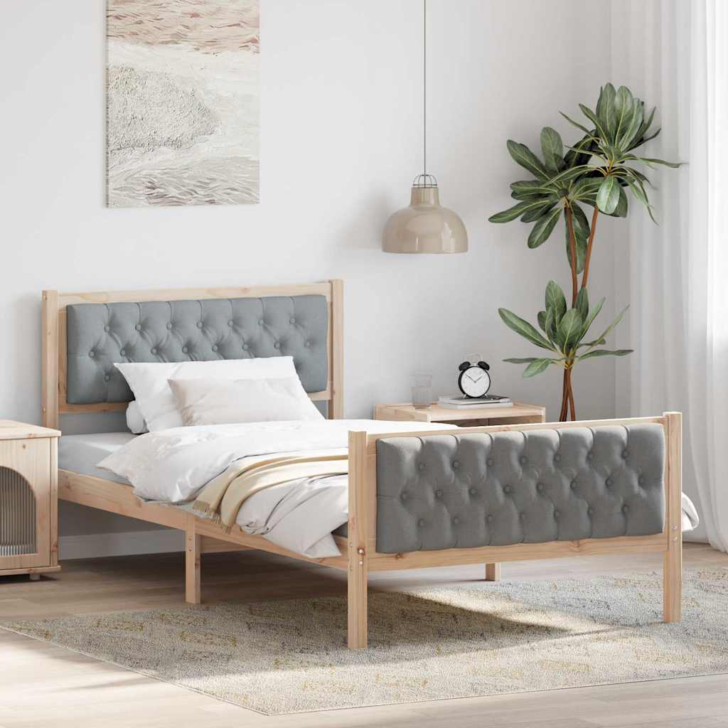 Sengestel med hovedgærde Lysegrå 100 x 200 cm Massiv fyrretræ