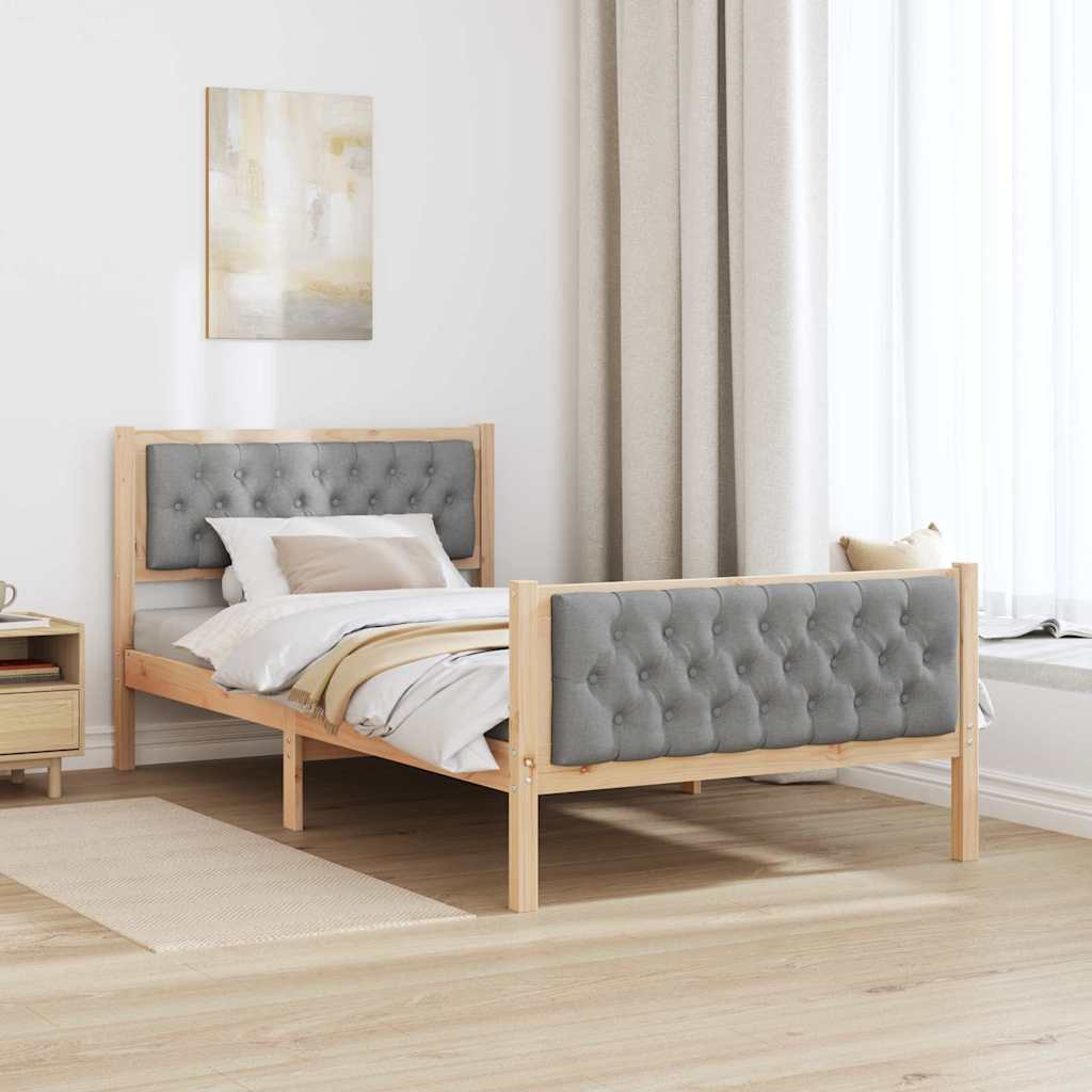 Sengestel med hovedgærde Lysegrå 100 x 200 cm Massiv fyrretræ