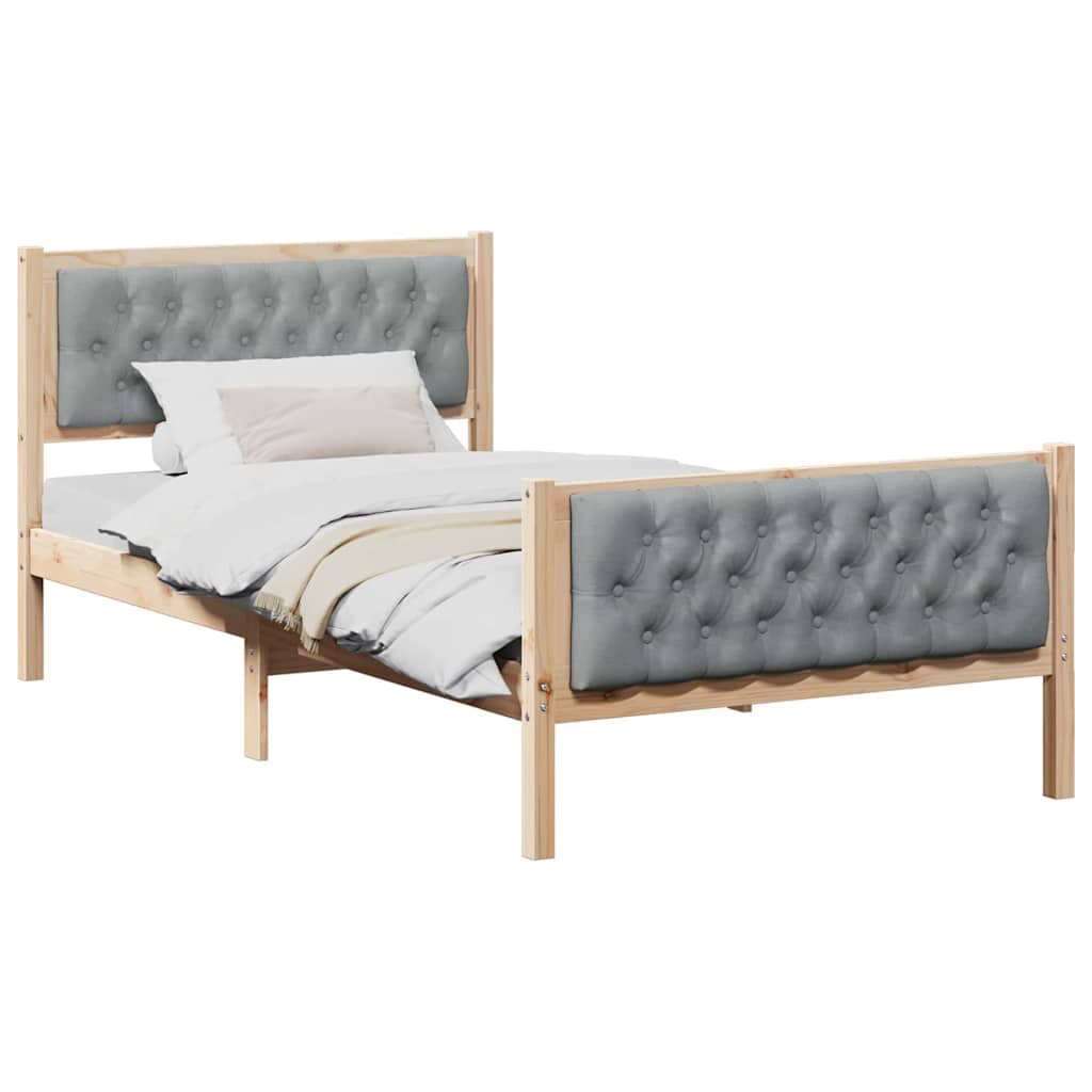 Sengestel med hovedgærde Lysegrå 100 x 200 cm Massiv fyrretræ