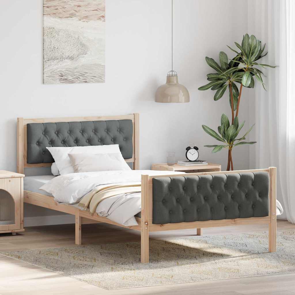 Sengestel med hovedgærde Mørkegrå 100 x 200 cm Massiv fyrretræ