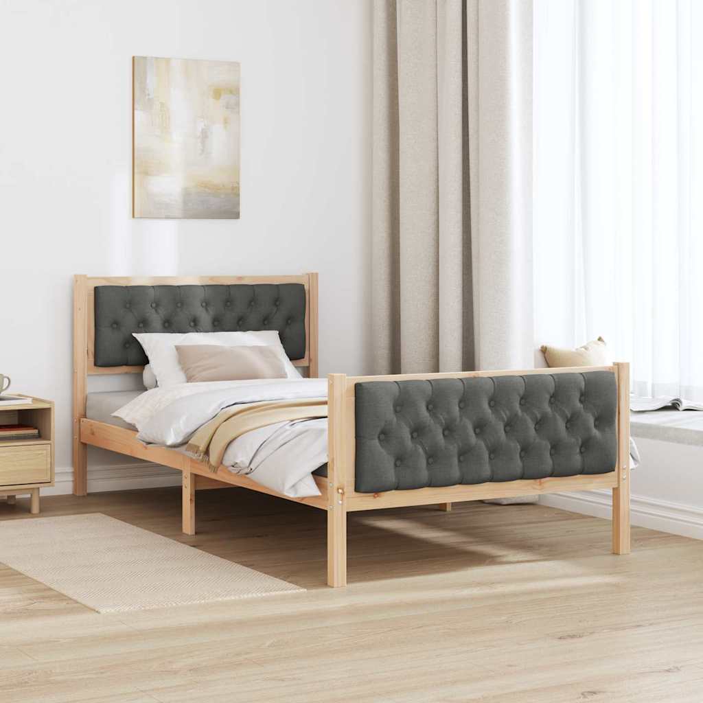 Sengestel med hovedgærde Mørkegrå 100 x 200 cm Massiv fyrretræ