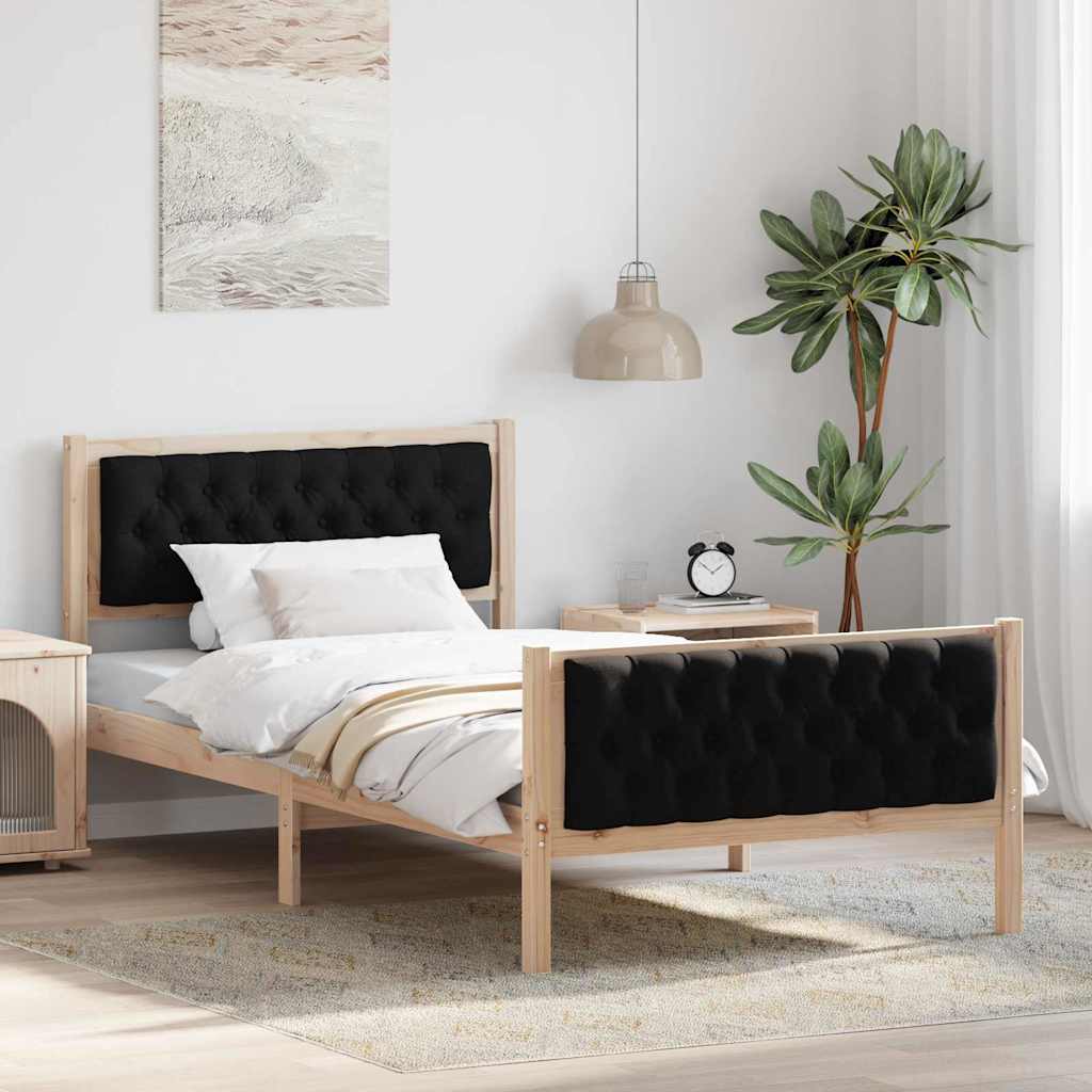 Sengestel med hovedgærde Sort 100 x 200 cm Massiv fyrretræ