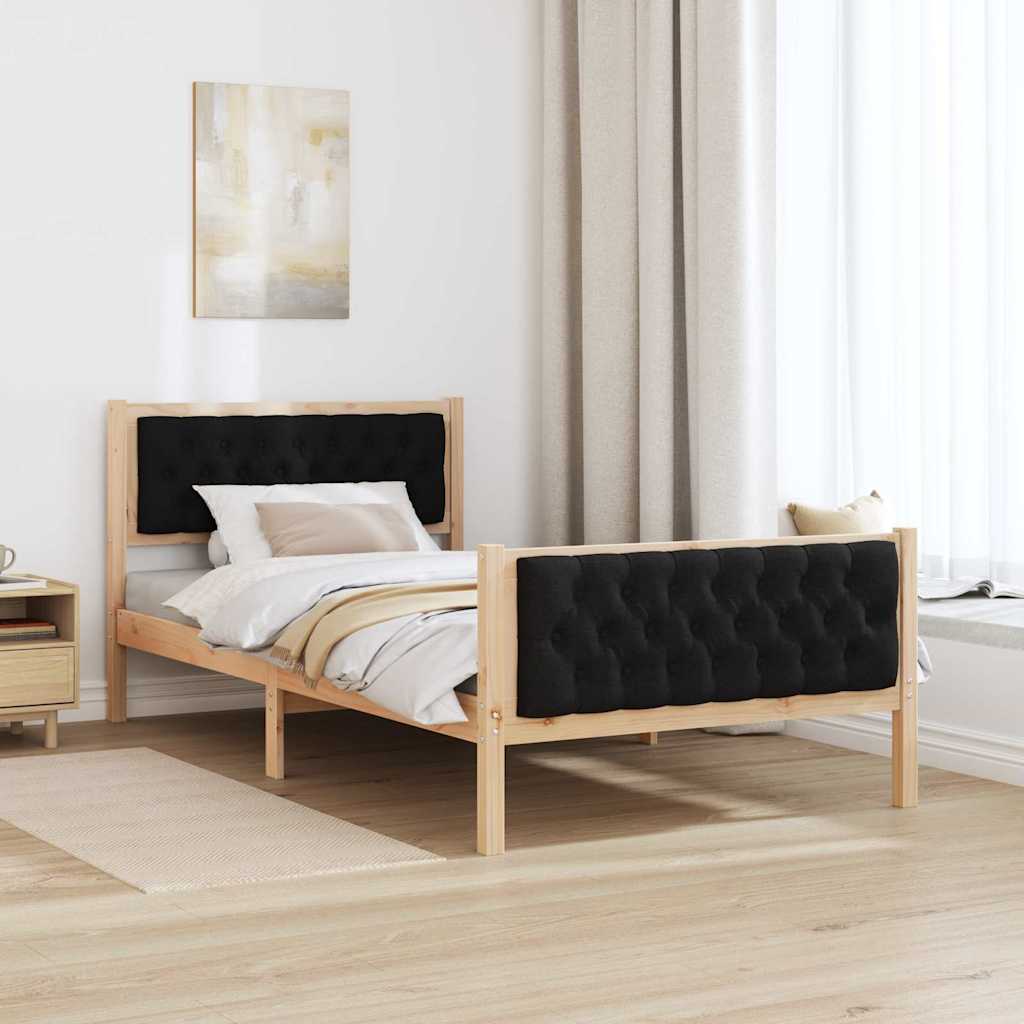 Sengestel med hovedgærde Sort 100 x 200 cm Massiv fyrretræ