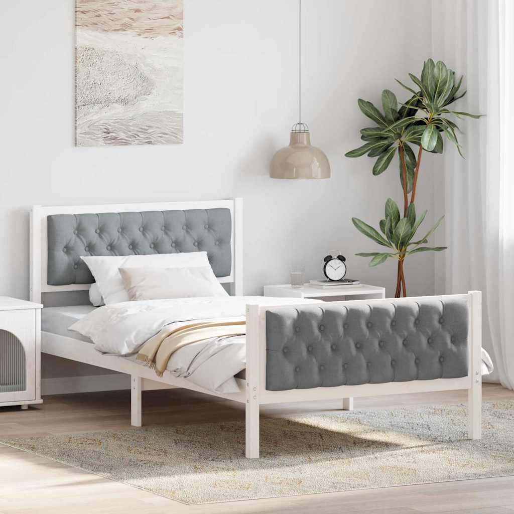 Sengestel med hovedgærde Lysegrå 100 x 200 cm Massiv fyrretræ
