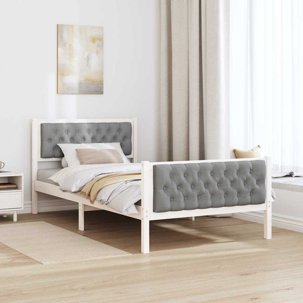 Sengestel med hovedgærde Lysegrå 100 x 200 cm Massiv fyrretræ
