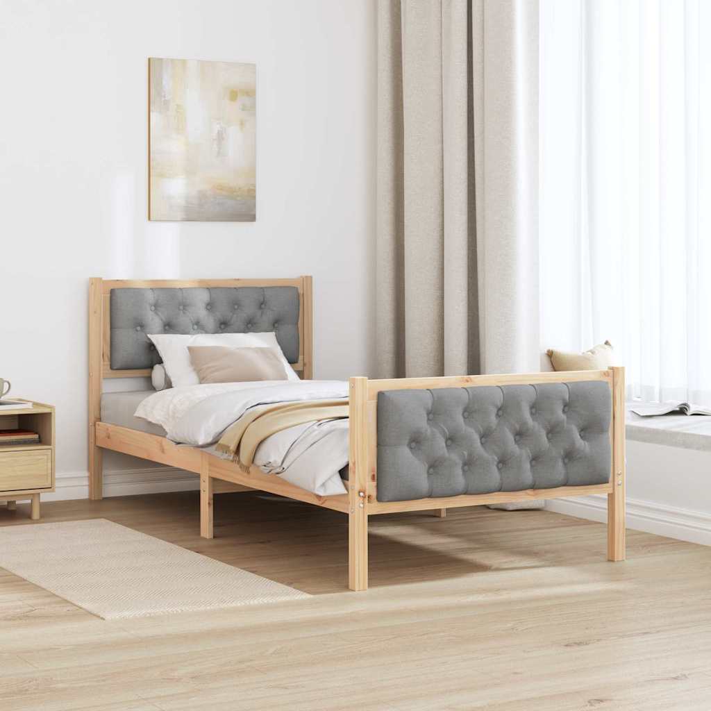 Sengestel med hovedgærde Lysegrå 90 x 200 cm Massiv fyrretræ