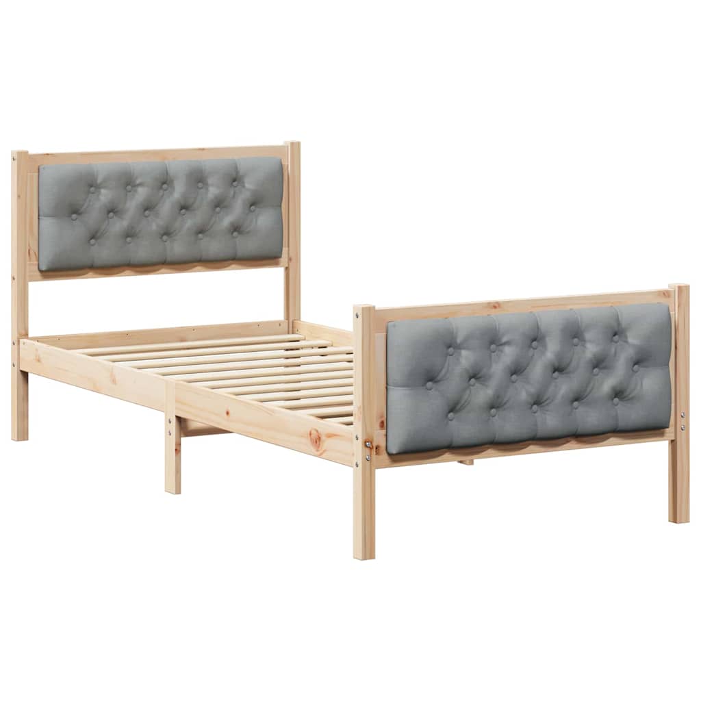 Sengestel med hovedgærde Lysegrå 90 x 200 cm Massiv fyrretræ