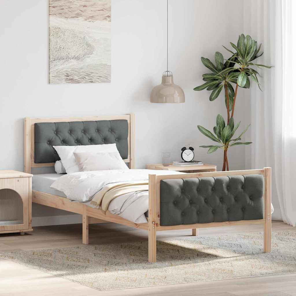 Sengestel med hovedgærde Mørkegrå 90 x 200 cm Massiv fyrretræ