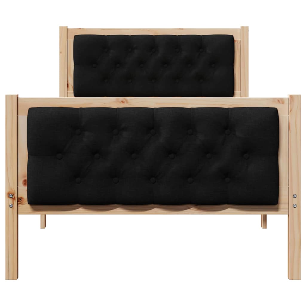 Sengestel med hovedgærde Sort 90 x 200 cm Massiv fyrretræ