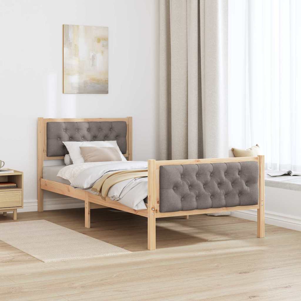 Sengestel med hovedgærde Gråbrun 90 x 200 cm Massiv fyrretræ