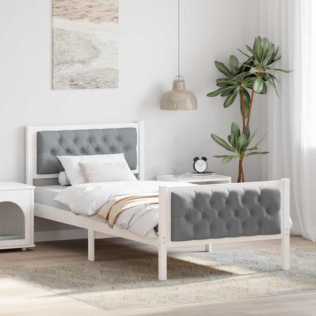 Sengestel med hovedgærde Lysegrå 90 x 200 cm Massiv fyrretræ