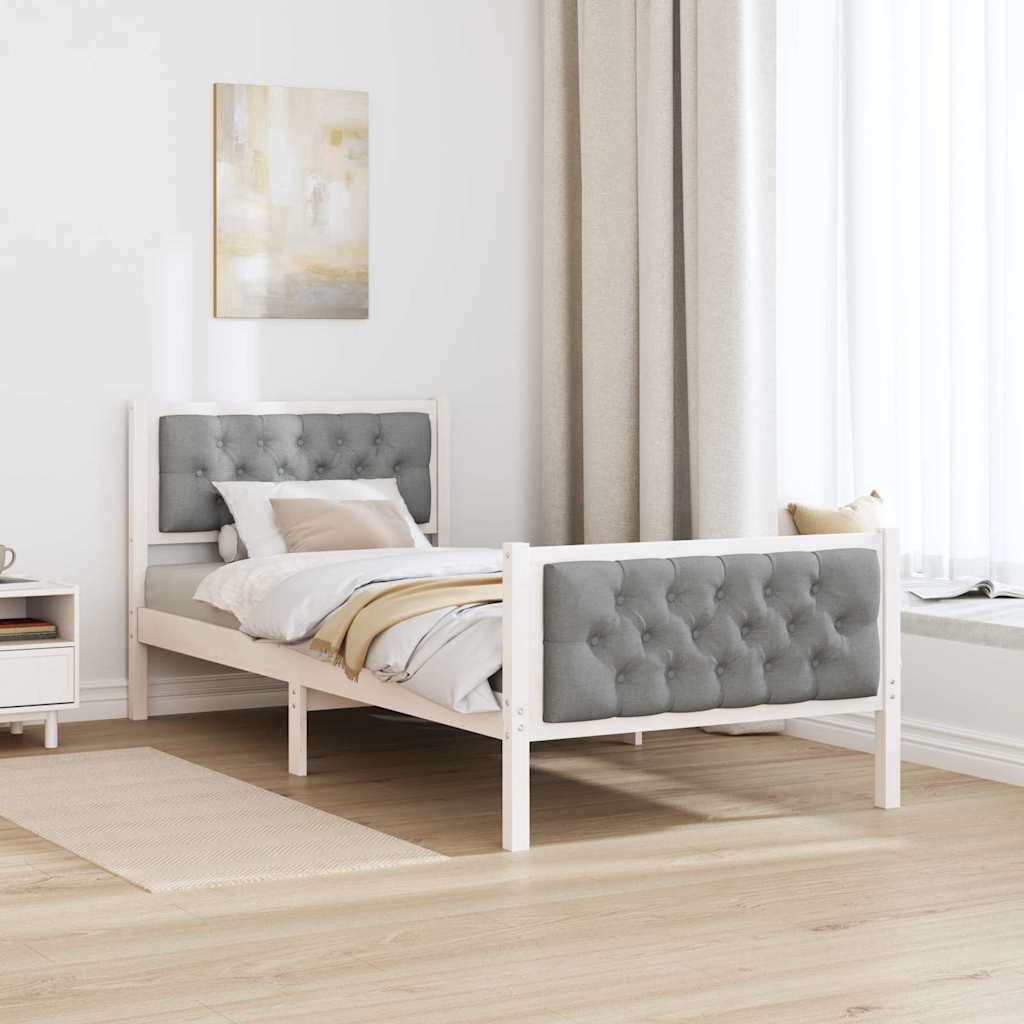 Sengestel med hovedgærde Lysegrå 90 x 200 cm Massiv fyrretræ