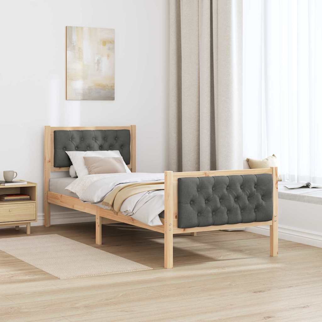 Sengestel med hovedgærde Mørkegrå 80 x 200 cm Massiv fyrretræ