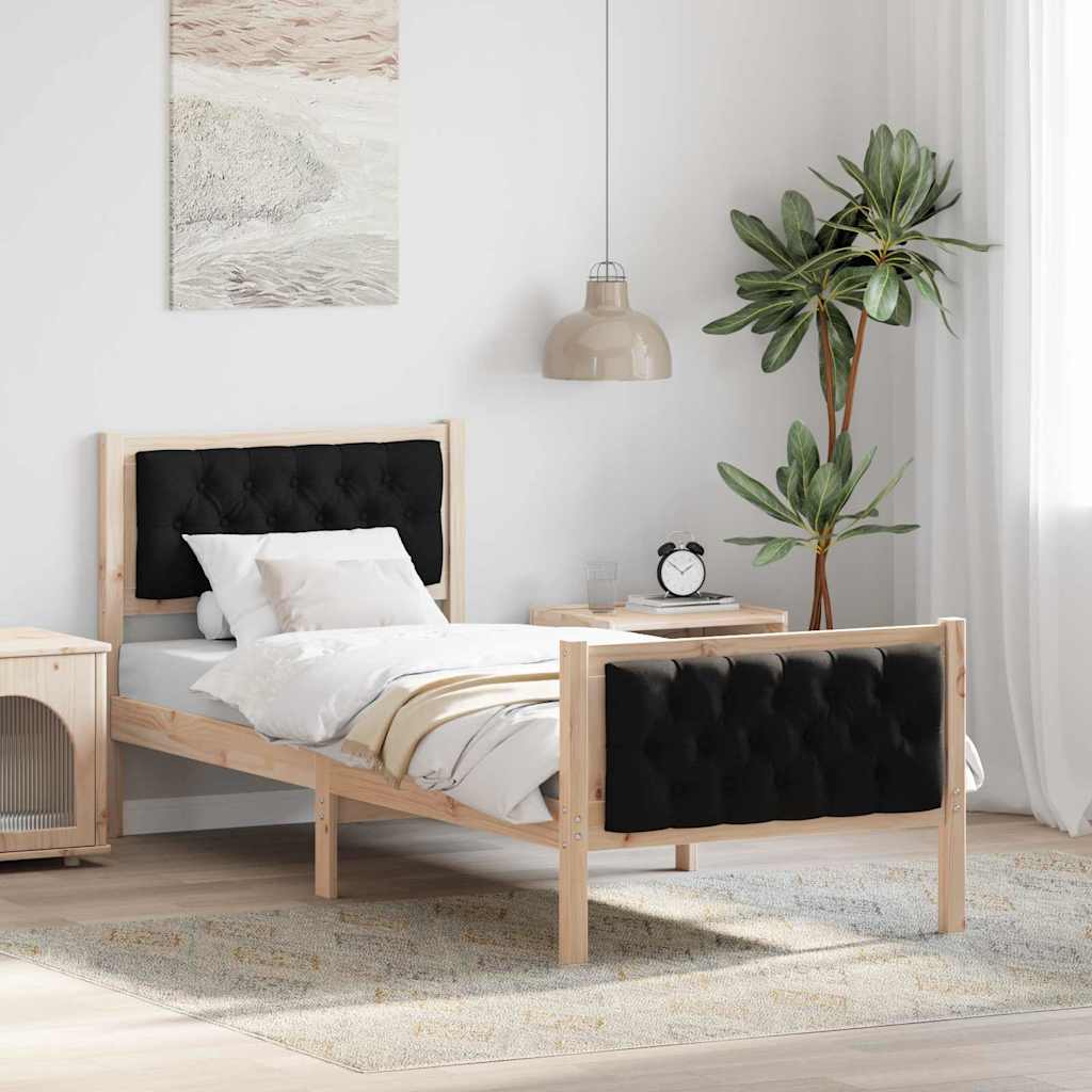 Sengestel med hovedgærde Sort 80 x 200 cm Massiv fyrretræ