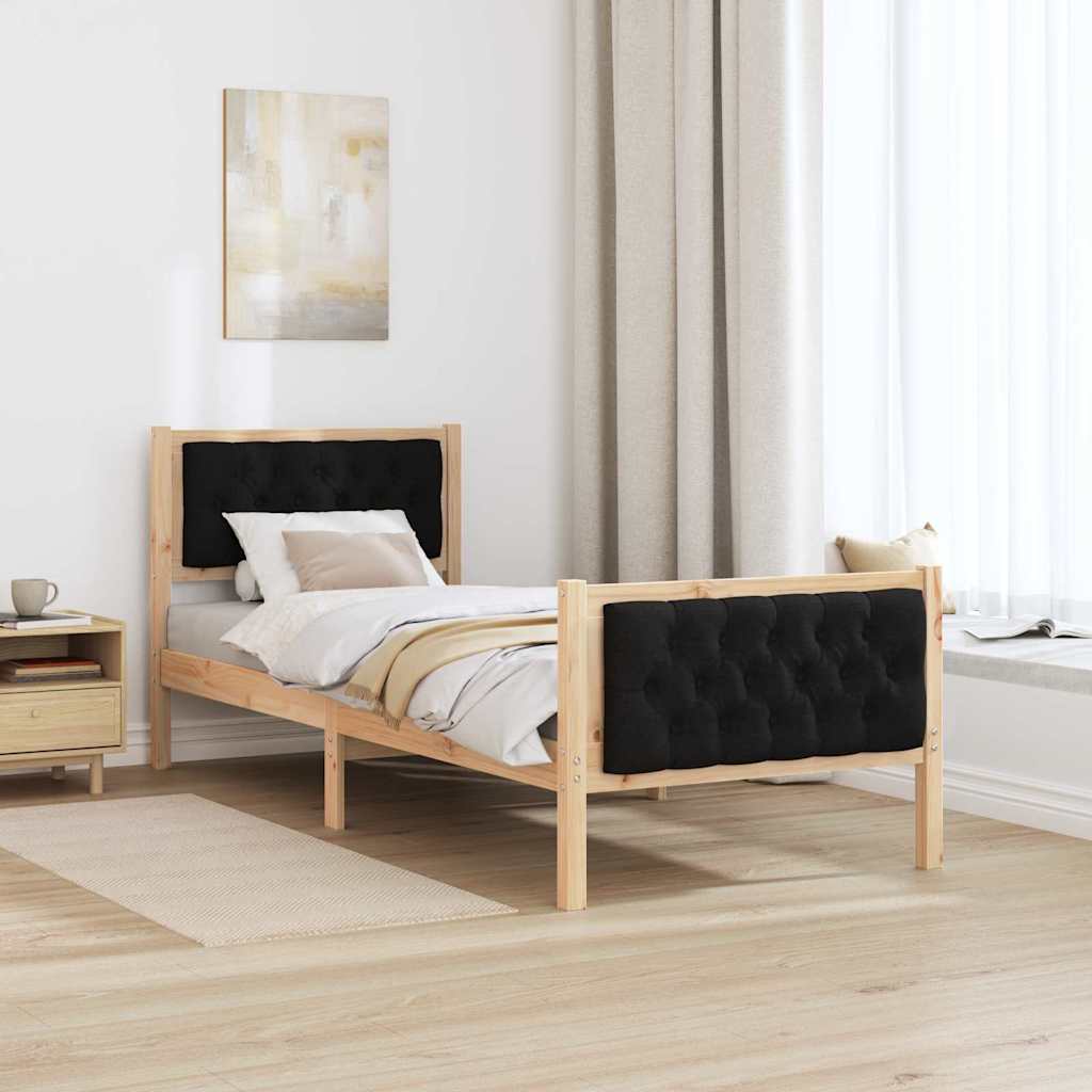 Sengestel med hovedgærde Sort 80 x 200 cm Massiv fyrretræ