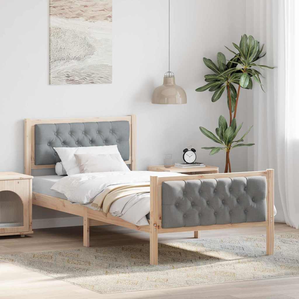 Sengestel med hovedgærde Lysegrå 90 x 190 cm Massiv fyrretræ