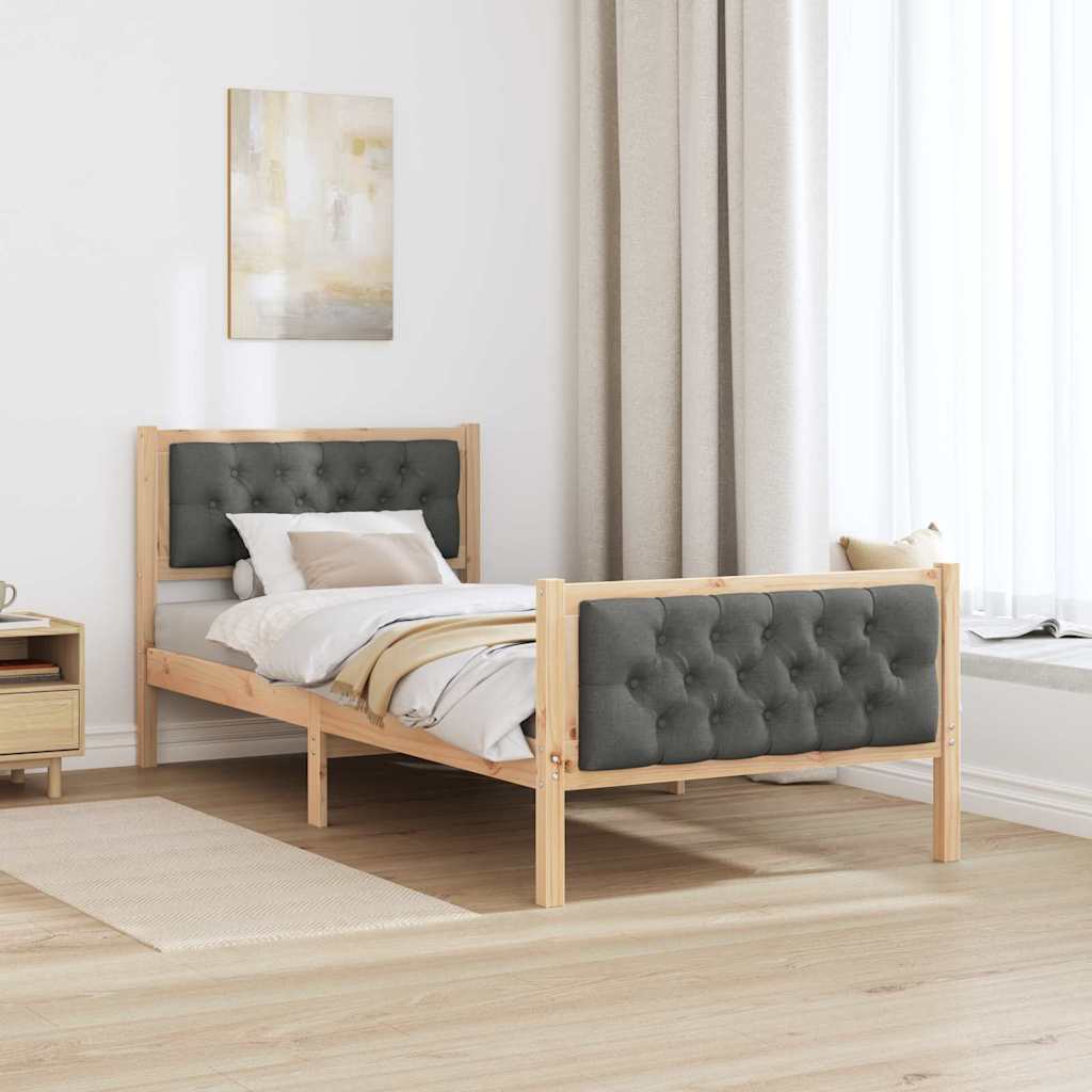 Sengestel med hovedgærde Mørkegrå 90 x 190 cm Massiv fyrretræ