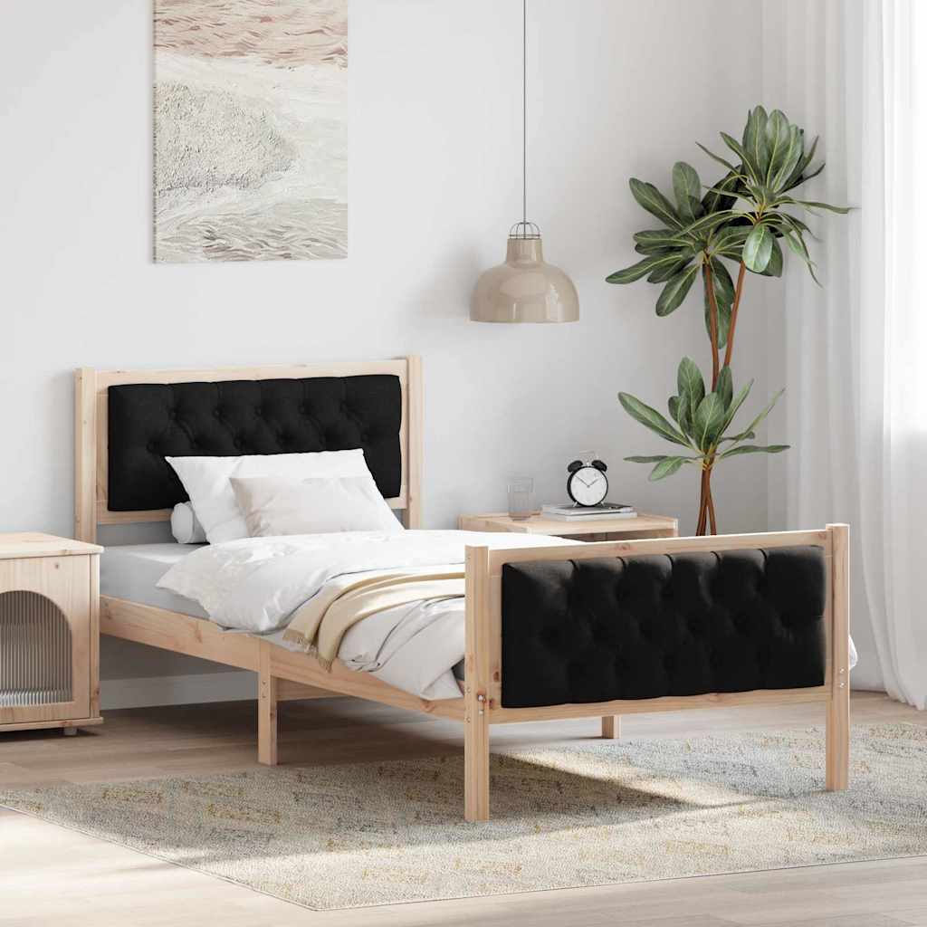 Sengestel med hovedgærde Sort 90 x 190 cm Massiv fyrretræ
