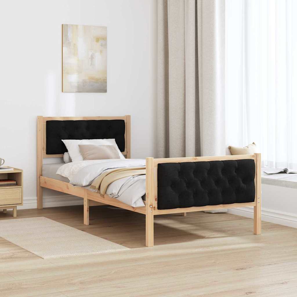 Sengestel med hovedgærde Sort 90 x 190 cm Massiv fyrretræ